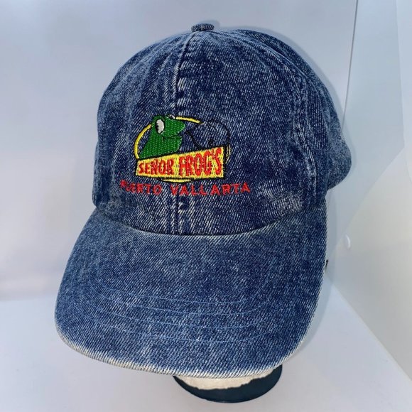 Vintage Senor Frog Puerto Vallarta Blue Denim Strapback Hat Cap - Picture 1 of 5